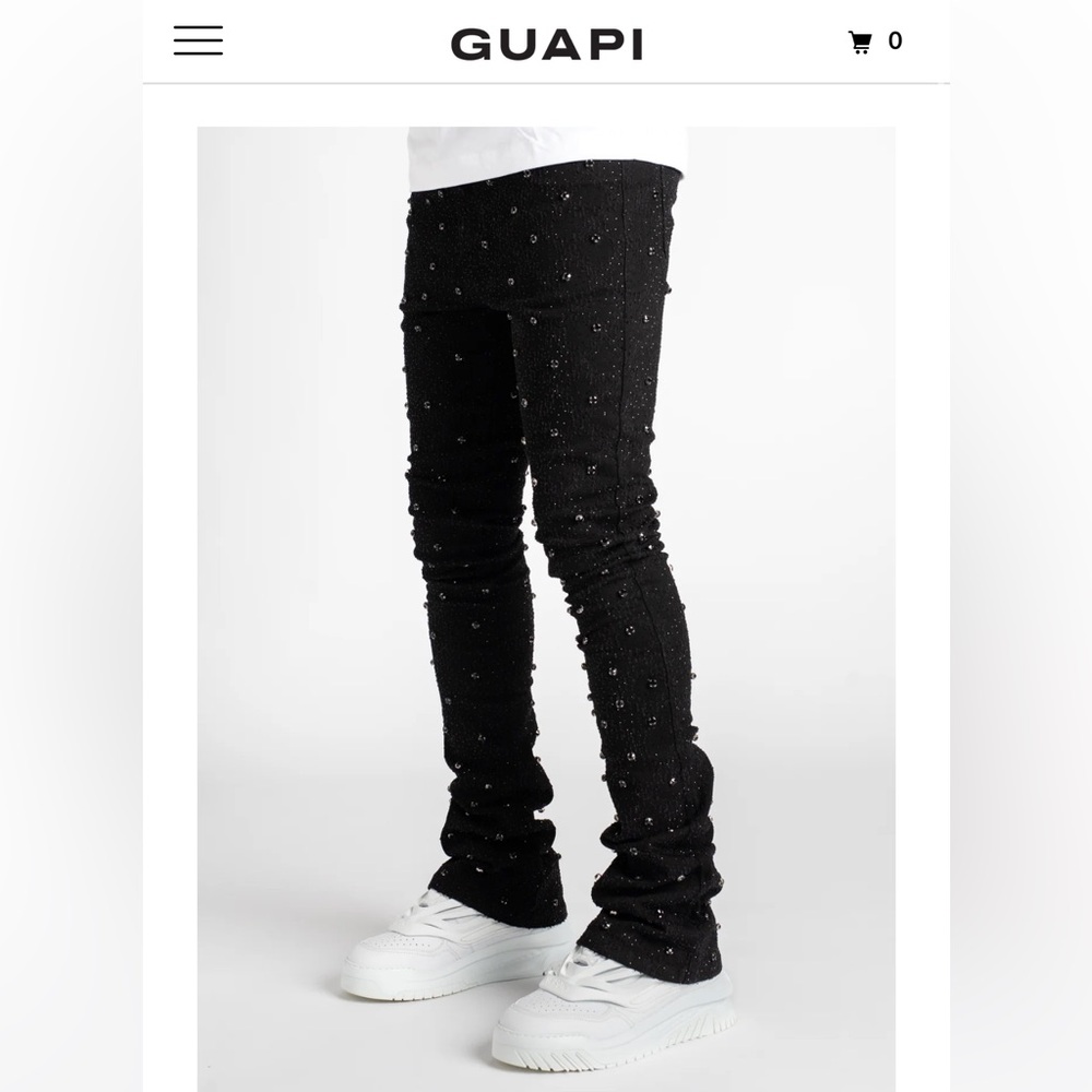 GUAPI Rhinestone Men Black Jeans - Picture 2 of 7